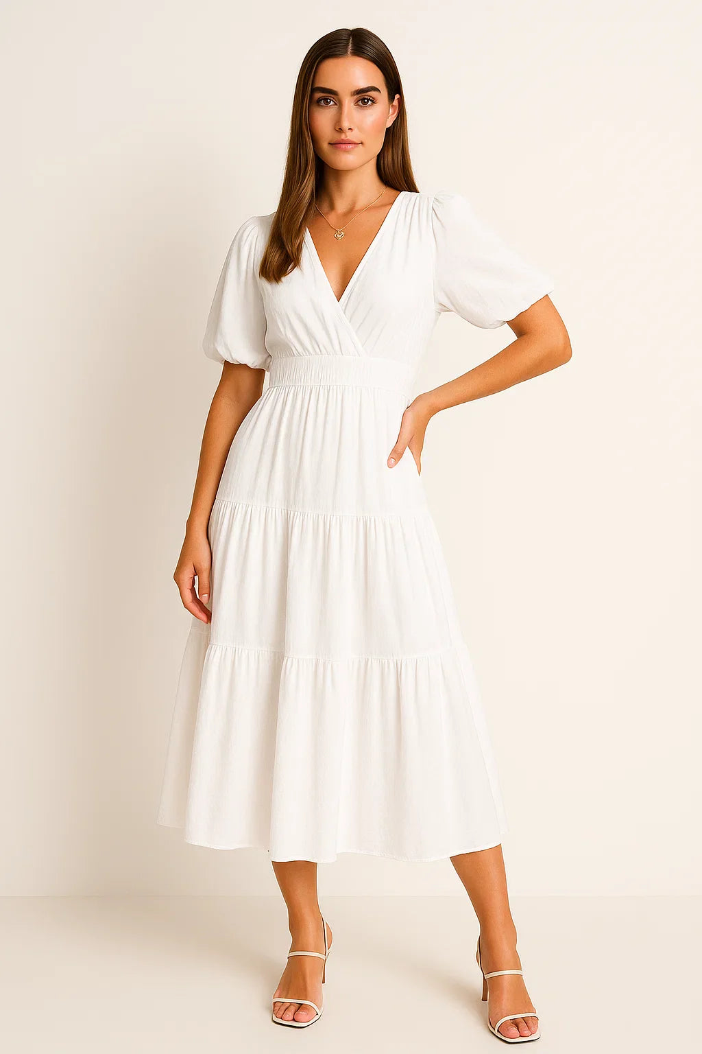 Fließendes Kleid mit Puffärmeln