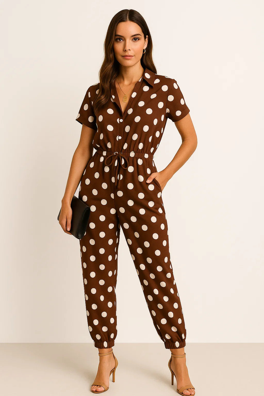 Geknöpfter Jumpsuit mit Schnürgürtel