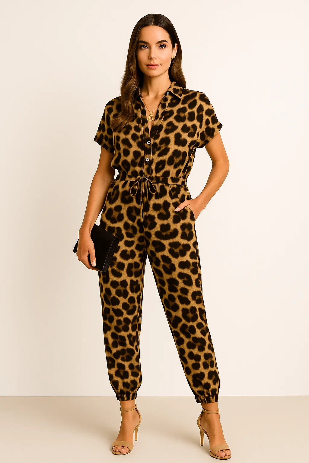 Geknöpfter Jumpsuit mit Schnürgürtel