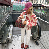 Trendiger Damenblazer mit Print - Eva in Rot/Beige