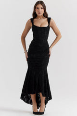 Gerafftes Schulterfreies Kleid - Linda in Schwarz