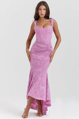 Gerafftes Schulterfreies Kleid - Linda in Rosa