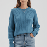 Gerippter Langarm-Pullover - Mayra in Blau
