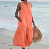 Giovanna | Ärmelloses Leinen Midi-Hemdkleid Damen in Orange