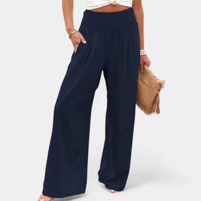 Damen Leinenhose mit Gummibund – luftige Sommerhose mit geradem Bein