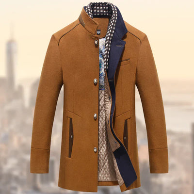 Louis - Winterlicher winddichter Wollmantel mit Schal