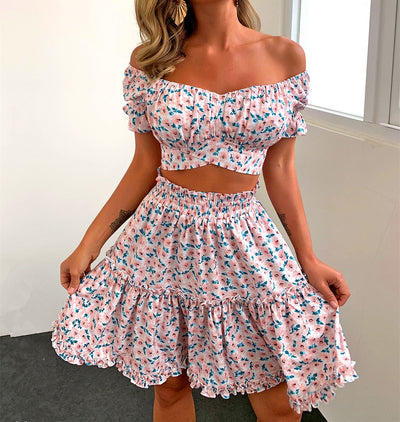 Zweiteiliges Sommerset | Off-Shoulder & Rüschen | Blumendesign