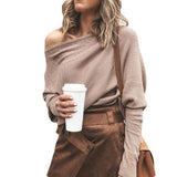 Trendige Off-Shoulder-Strickdamenpullover - Sophie in Khaki