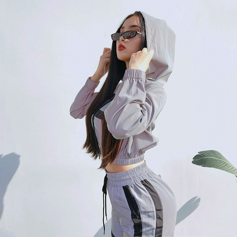 Heidi-Mode | Reflektierender Cropped Hoodie Overall