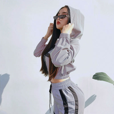 Heidi-Mode | Reflektierender Cropped Hoodie Overall
