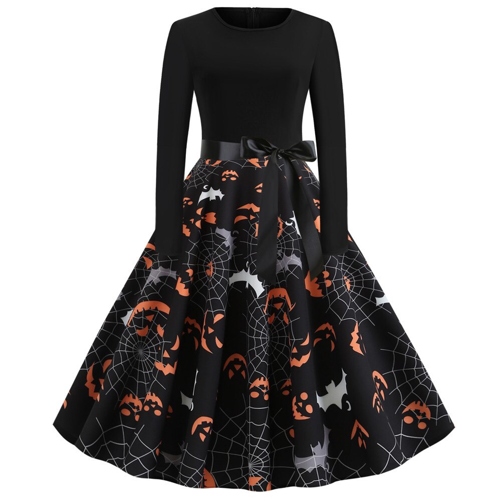 Gothic Karikatur Druck Halloween Kostum | Midi