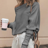 Trendige Off-Shoulder-Strickdamenpullover - Sophie in Grau