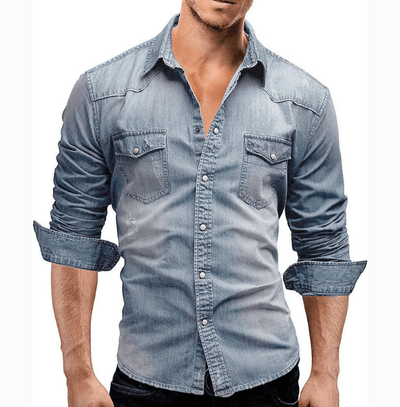 Herren Denim Hemd Casual Stil aus Weichem Stoff mit Langen Ärmeln