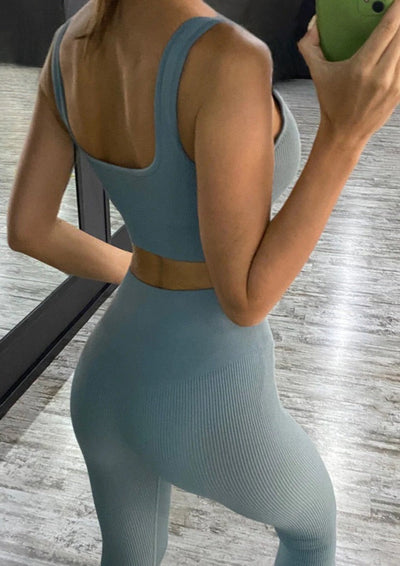 Nahtloses Sport-Set | Geripptes Oberteil & High-Waist-Leggings | Schlanke Passform