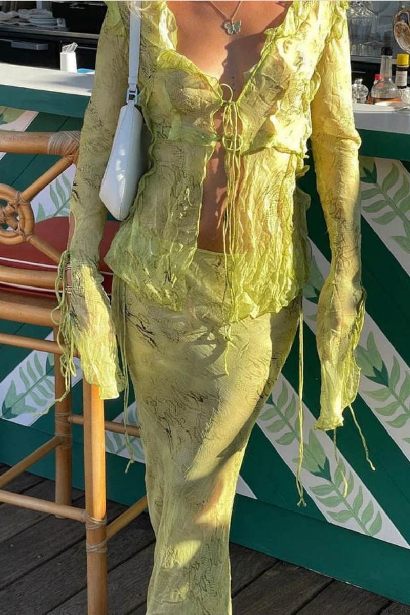 Transparenter Zweiteiler | Fließender Stoff & verspielte Details | Boho-Chic