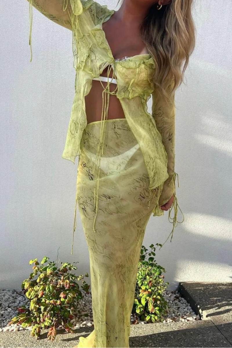 Transparenter Zweiteiler | Fließender Stoff & verspielte Details | Boho-Chic