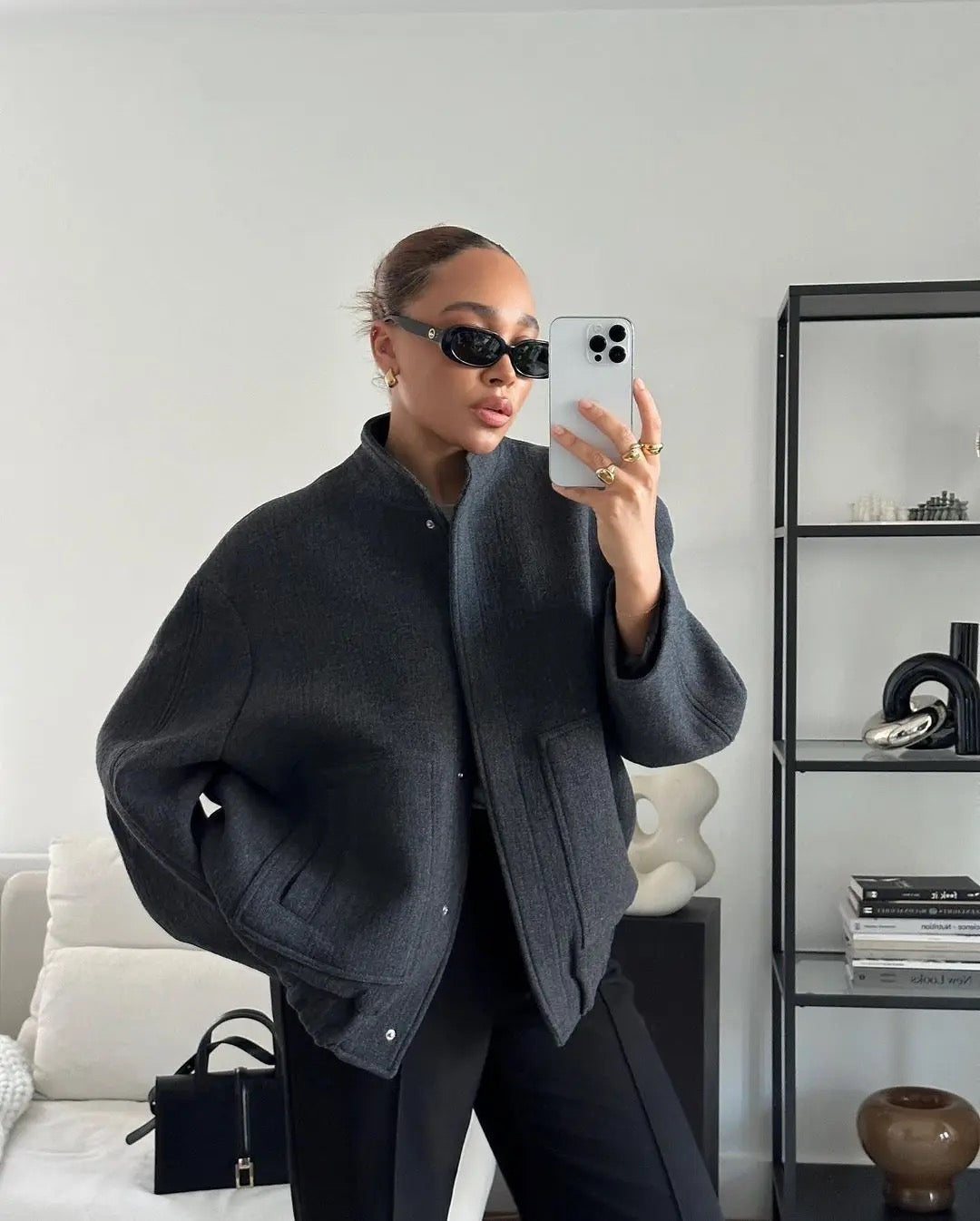 Übergroße Tweed Bomberjacke