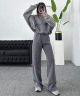 Damen Lässiges Passendes Trainingsanzug Set – Bequemes Zweiteiler Outfit in Grau
