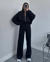 Damen Lässiges Passendes Trainingsanzug Set – Bequemes Zweiteiler Outfit in Schwarz