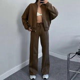 Damen Lässiges Passendes Trainingsanzug Set – Bequemes Zweiteiler Outfit in Braun