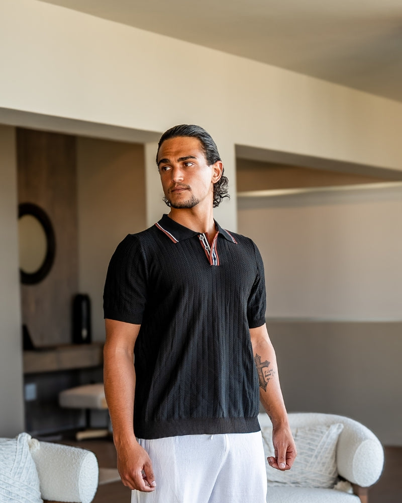 Theo | Sommer Strick-Poloshirt mit Kontrastkragen