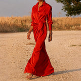 Connie - Maxikleid mit langen Ärmeln und Wickeldesign in Rot