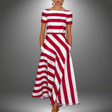 Darcie - Gestreiftes A-Linien-Maxikleid in Rot