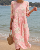 Teresa - Stilvolles besticktes Midikleid in Rosa