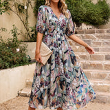 Doherty - Lockere Blumige Midikleid in Grau