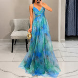 Michelle - Florales Maxikleid in Blau