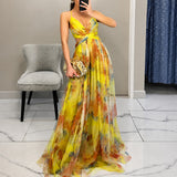 Michelle - Florales Maxikleid in Gelb