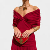 Bernice - Elegantes Gerafftes Maxikleid in Rot