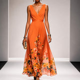 Tanisha - Florales Chiffon-Maxikleid in Orange
