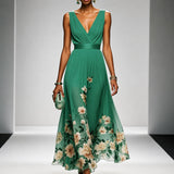 Tanisha - Florales Chiffon-Maxikleid in Grün