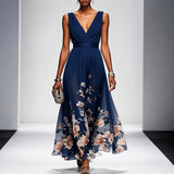 Tanisha - Florales Chiffon-Maxikleid in Blau