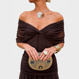 Bernice - Elegantes Gerafftes Maxikleid in Braun