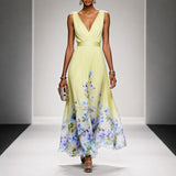 Tanisha - Florales Chiffon-Maxikleid in Gelb