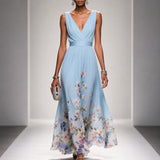Tanisha - Florales Chiffon-Maxikleid in Hellblau