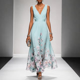 Tanisha - Florales Chiffon-Maxikleid in Hellgrün