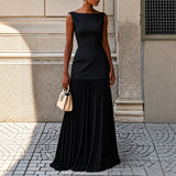 Alice - Elegantes Ärmelloses Schlankes Maxikleid in Schwarz