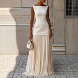 Alice - Elegantes Ärmelloses Schlankes Maxikleid in Beige