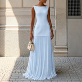 Alice - Elegantes Ärmelloses Schlankes Maxikleid in Blau