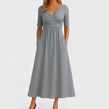 Piper - Midikleid mit kurzen Ärmeln in Grau