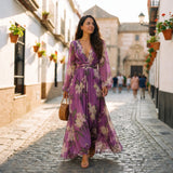 Leanne - Florales Fließendes Maxikleid in Lila