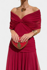 Iselina | Elegantes langes Damenkleid mit V-Ausschnitt in Rot