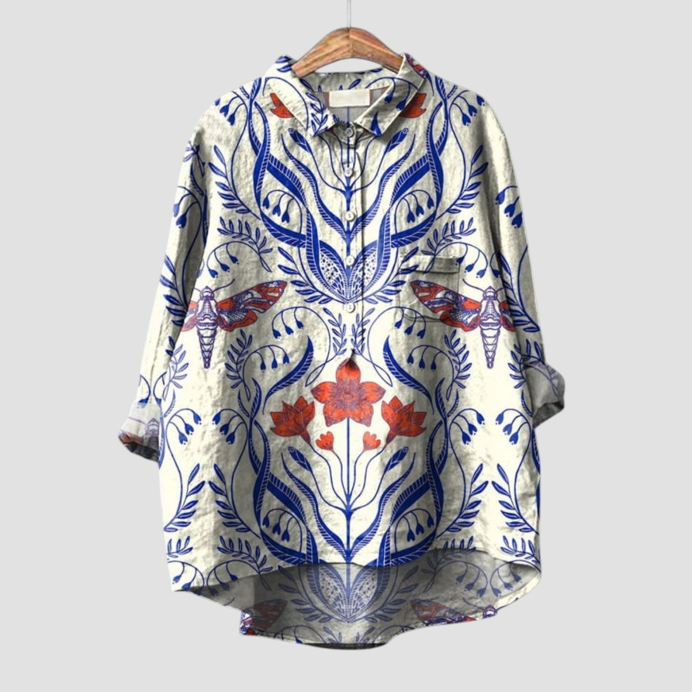 Ivana | Oversized Damenhemd mit botanischem Druck und natürlichem Stil