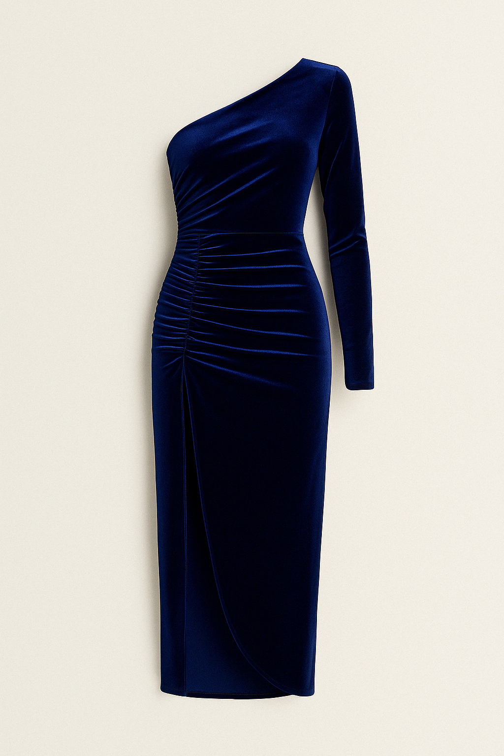 Karina | Samt-Midikleid mit asymmetrischer Schulter & femininer Raffinesse