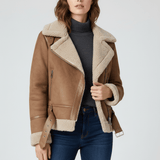Klassische Lammfell-Inspirierte Jacke - Sophie in Braun