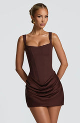 Kurzes Korsettkleid Damen | Drapiertes Abendkleid in Braun