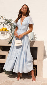 Damen Elegantes Maxikleid Mit Knopfleiste Und Fließendem Schnitt – Sommerkleid Chic in Blau